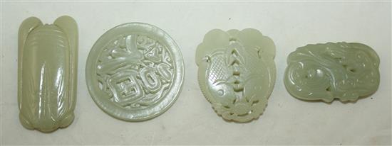 Four Chinese celadon jade plaques, 5.1cm - 6.2cm